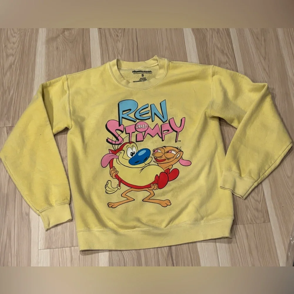 Yellow Ren and Stimpy Sweatshirt Size Women’s Small Nickelodeon - Picture 2 of 5